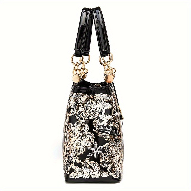 Trendy Floral Print Patchwork Shoulder Bag – Casual Commute & Work Tote