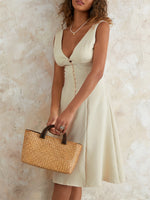 Versatile Solid Backless Dress – V-Neck Sleeveless Style for Casual to Formal Looks