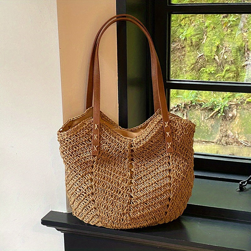 New 2024 Fashion Straw Shoulder Bag – Boho Rattan Braided Beach Tote for Women