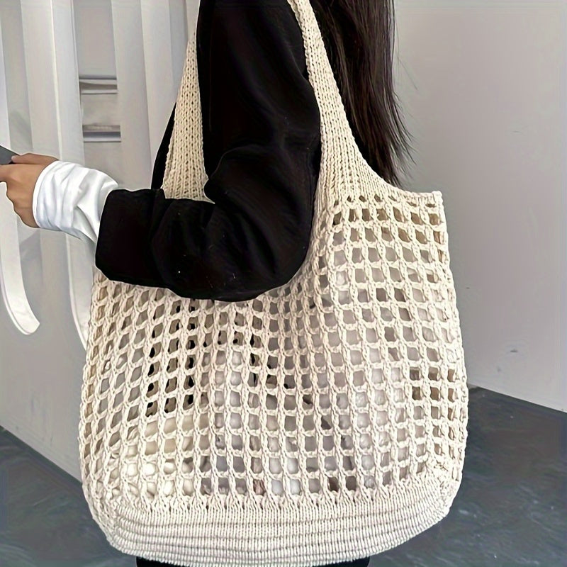 Retro Y2K Woven Beach Tote – Breathable Large Shoulder Bag for Summer & Travel