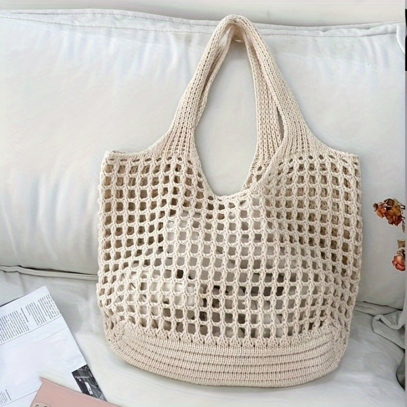 Retro Y2K Woven Beach Tote – Breathable Large Shoulder Bag for Summer & Travel