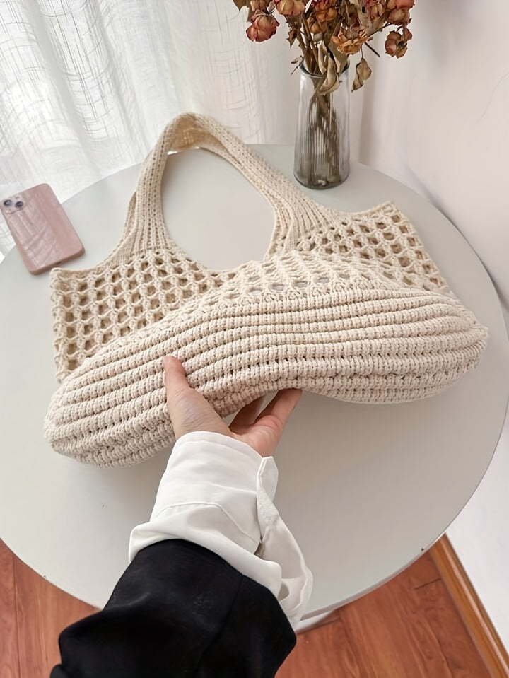 Retro Y2K Woven Beach Tote – Breathable Large Shoulder Bag for Summer & Travel