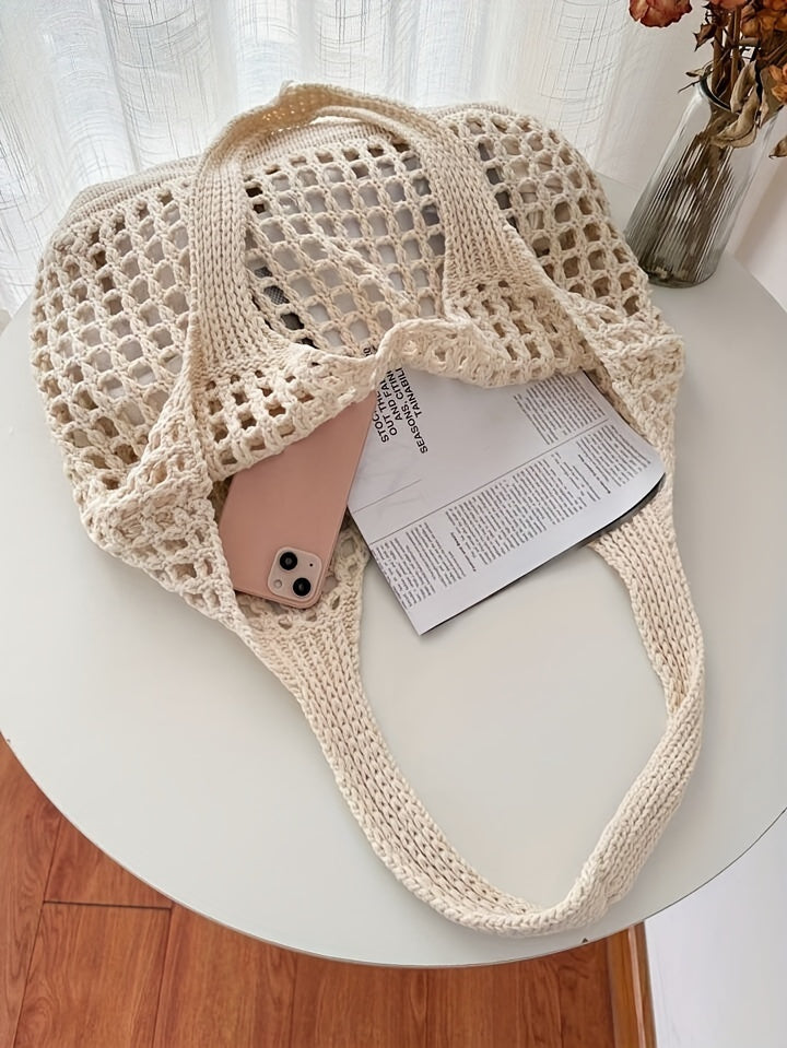 Retro Y2K Woven Beach Tote – Breathable Large Shoulder Bag for Summer & Travel