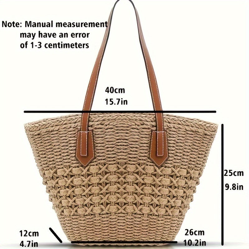 Women’s Vacation-Ready Straw Bag – Large Capacity Woven Shoulder Tote