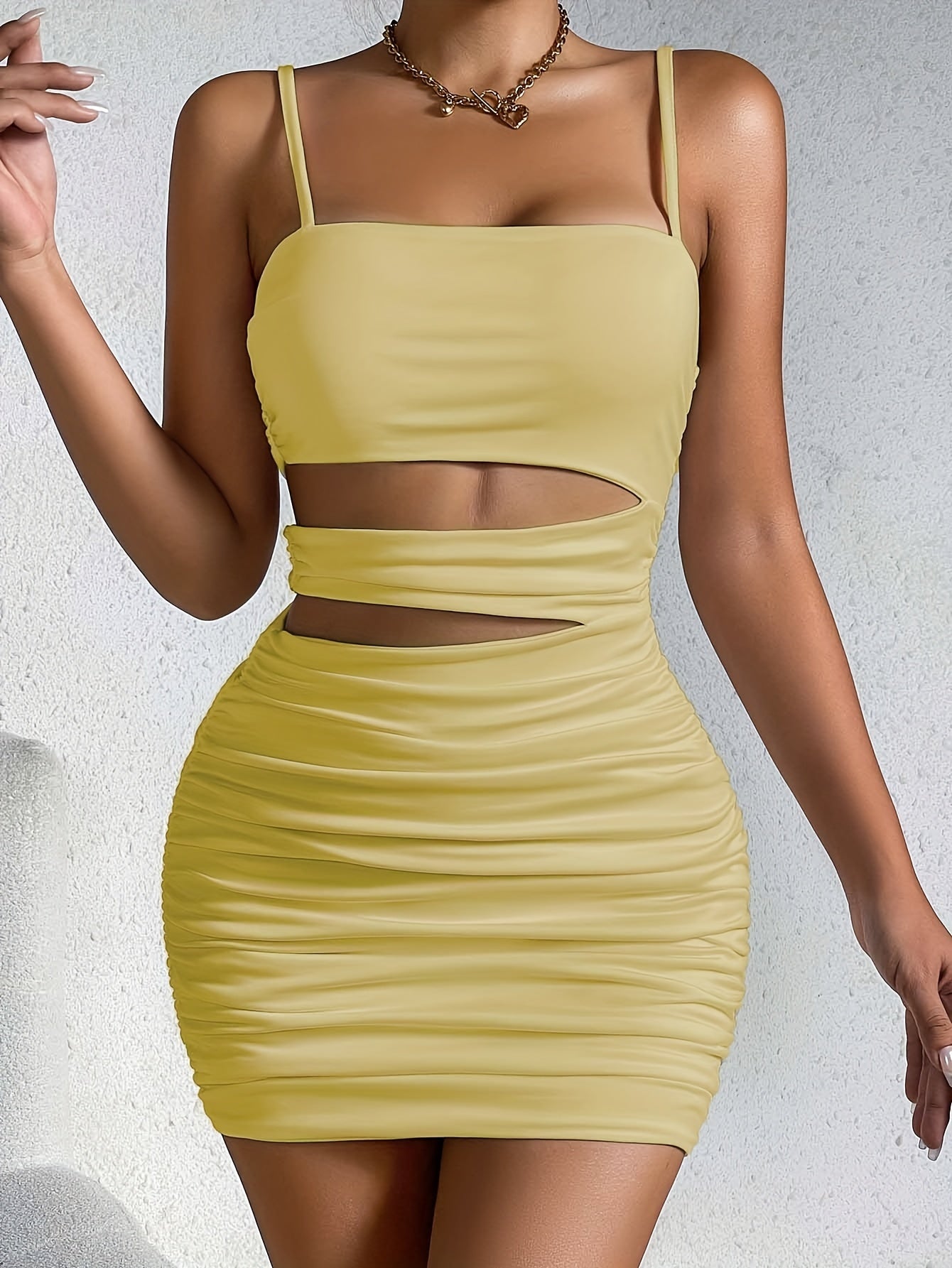Y2K Solid Hollow Bodycon Cami Dress – Sexy Backless Mini for Spring & Summer