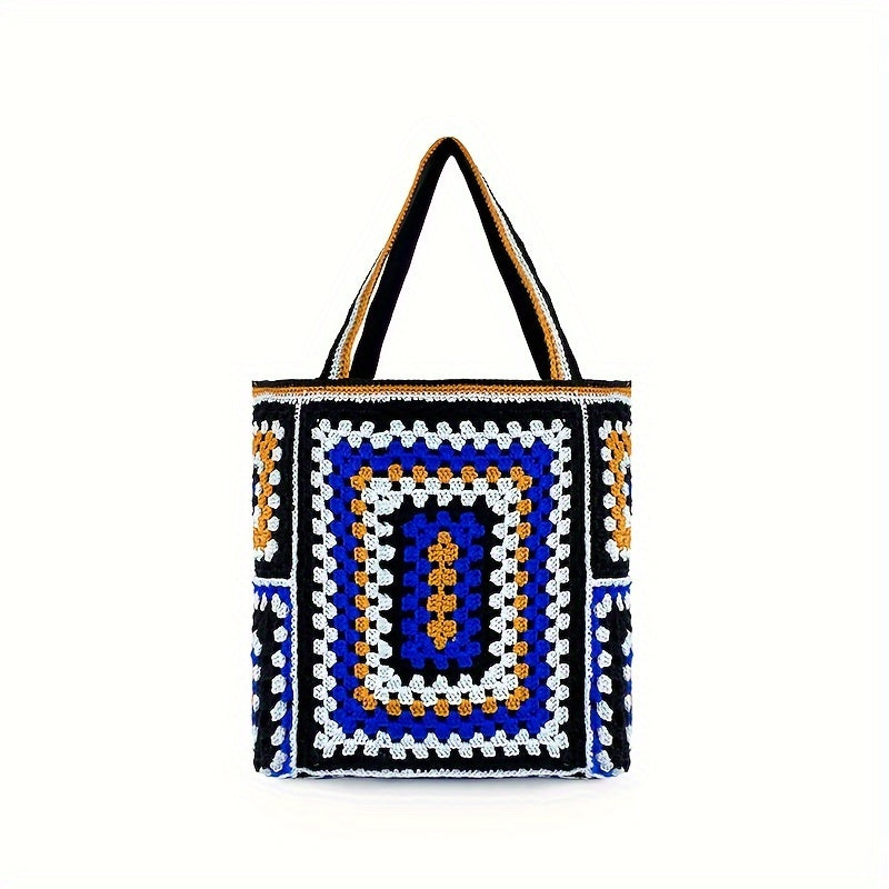 Retro Contrast Boho Tote – Large Capacity Bag for Work, Travel & Everyday Use