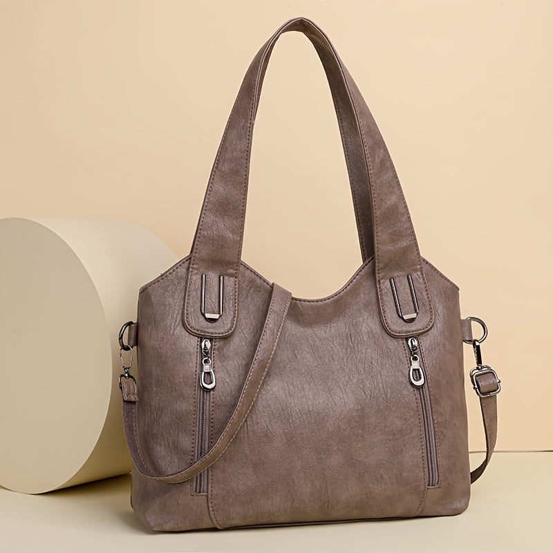 Versatile Large Capacity Tote Bag – Women's Synthetic Leather Crossbody Handbag with Removable Strap