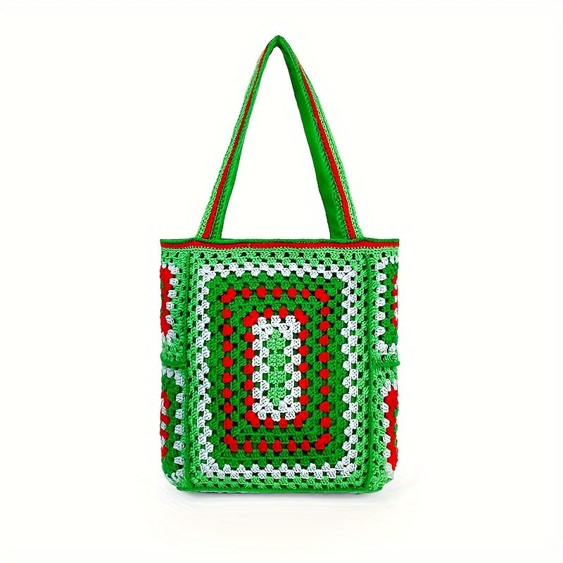 Retro Contrast Boho Tote – Large Capacity Bag for Work, Travel & Everyday Use