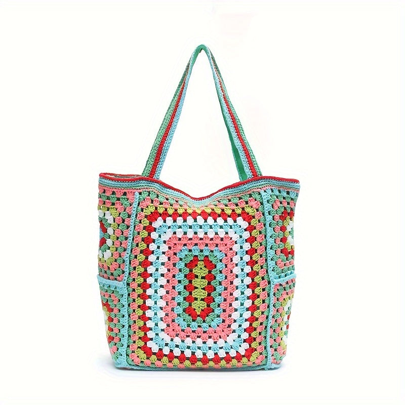 Retro Contrast Boho Tote – Large Capacity Bag for Work, Travel & Everyday Use