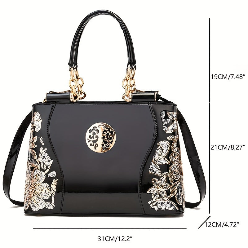 Trendy Floral Print Patchwork Shoulder Bag – Casual Commute & Work Tote
