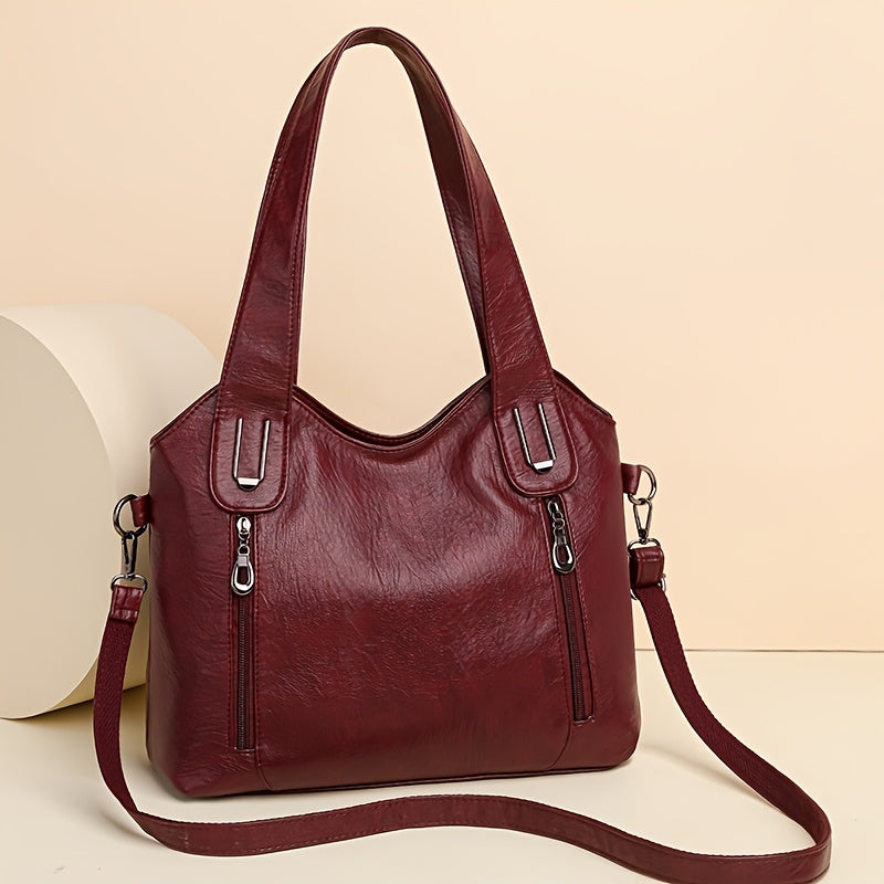 Versatile Large Capacity Tote Bag – Women's Synthetic Leather Crossbody Handbag with Removable Strap