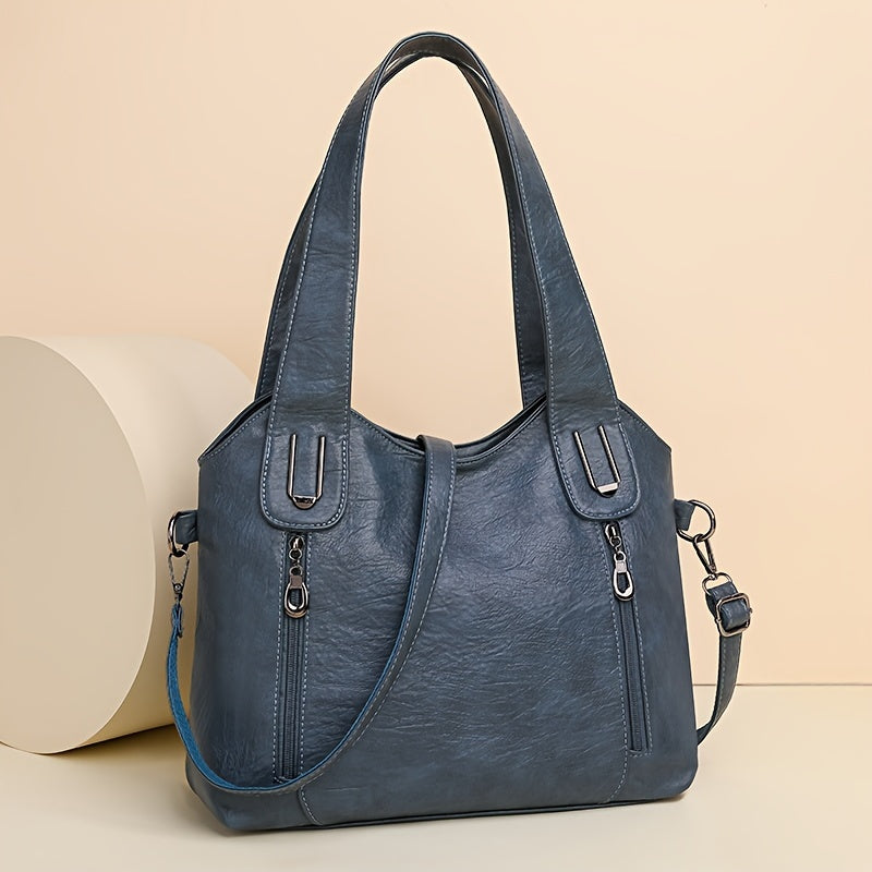 Versatile Large Capacity Tote Bag – Women's Synthetic Leather Crossbody Handbag with Removable Strap