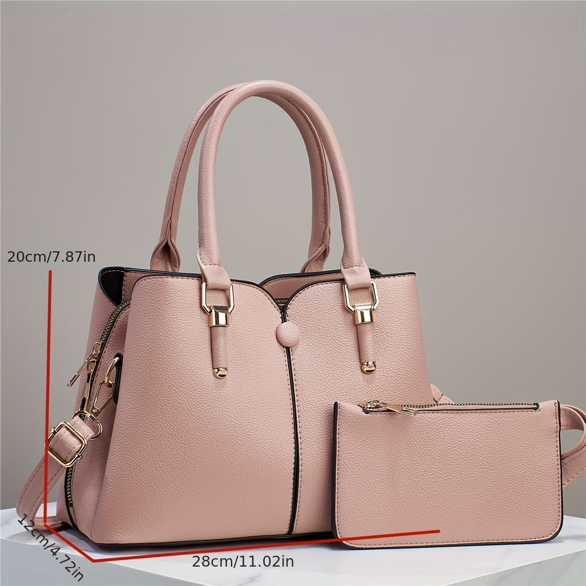 Versatile 2pcs Tote & Clutch Set – Solid Color Crossbody Bag for Shopping & Daily Use