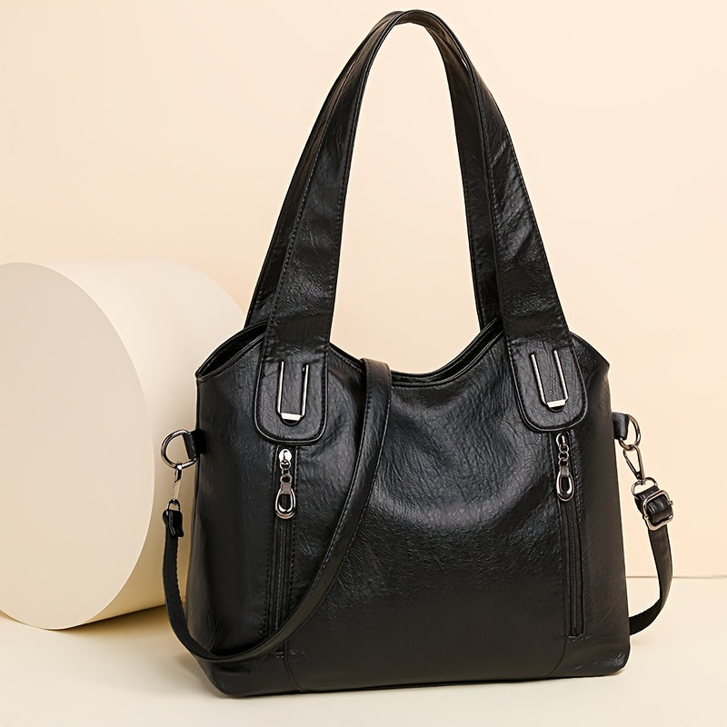 Versatile Large Capacity Tote Bag – Women's Synthetic Leather Crossbody Handbag with Removable Strap