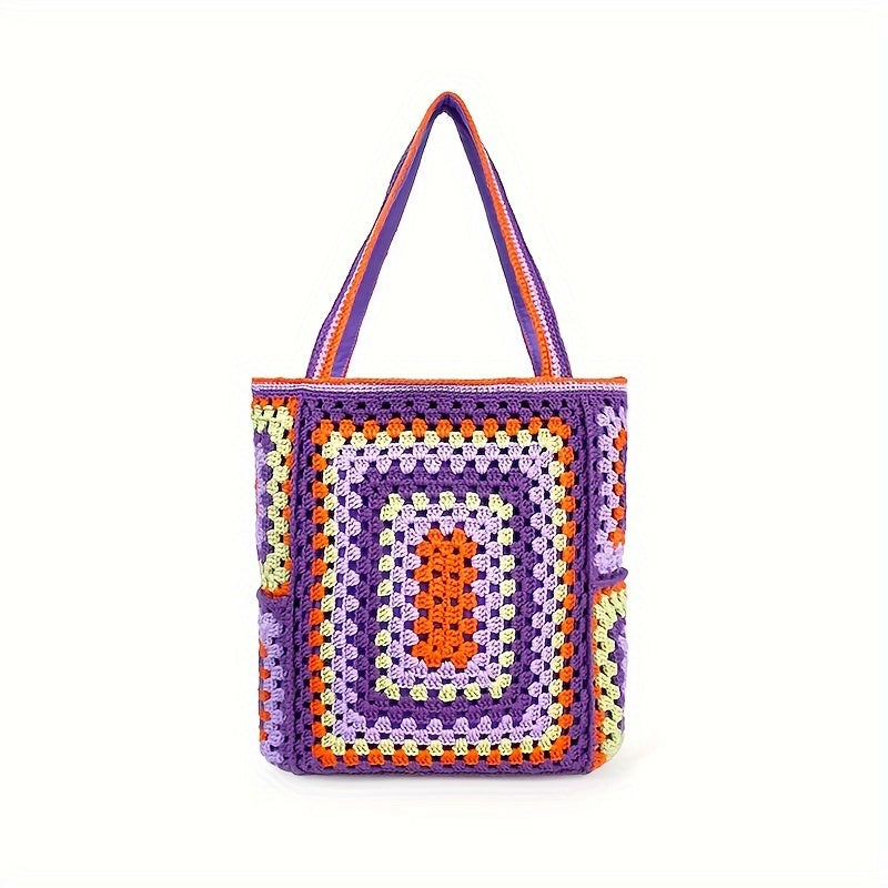 Retro Contrast Boho Tote – Large Capacity Bag for Work, Travel & Everyday Use