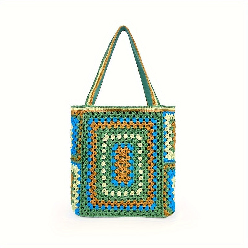 Retro Contrast Boho Tote – Large Capacity Bag for Work, Travel & Everyday Use
