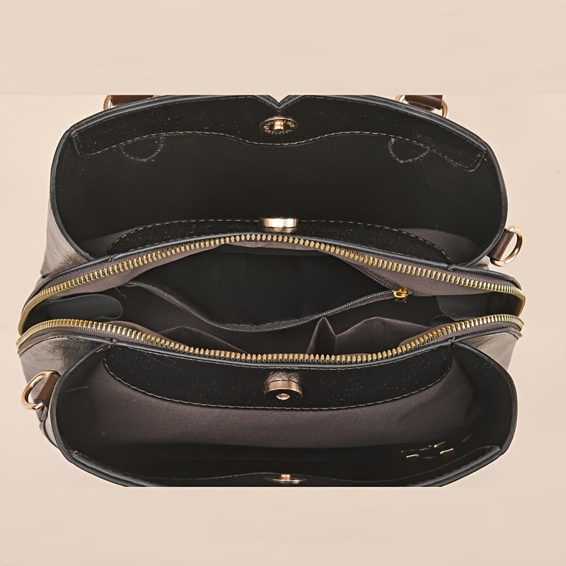 Versatile 2pcs Tote & Clutch Set – Solid Color Crossbody Bag for Shopping & Daily Use