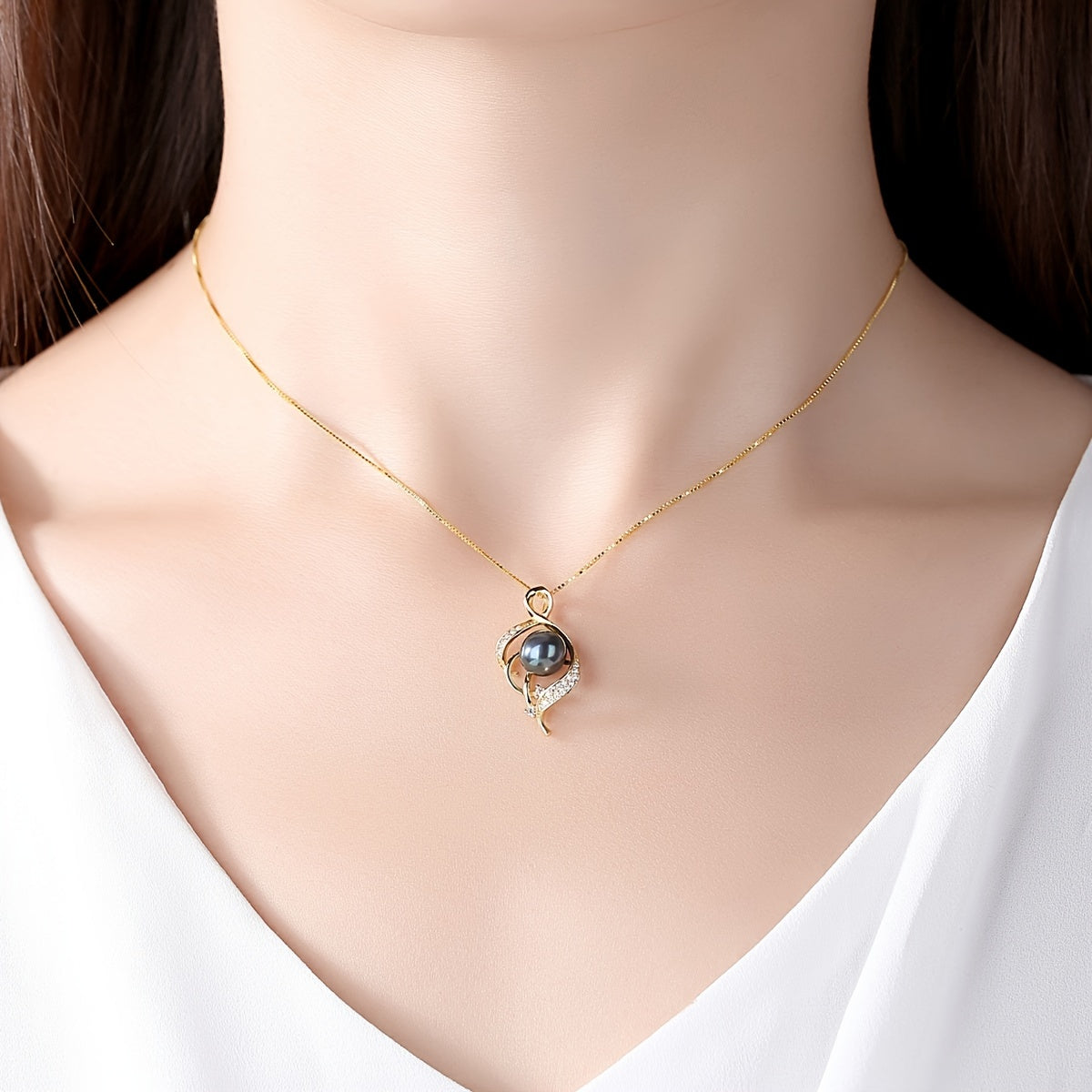 925 Sterling Silver Pearl Necklace – Natural Freshwater Pearl & Boho Rhinestone Charm