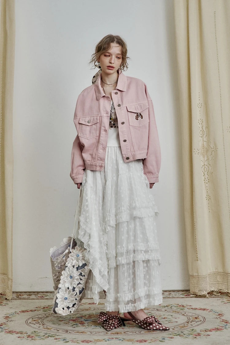 Women’s Vintage Style Printed Cropped Denim Jacket – ELFSACK New Arrival
