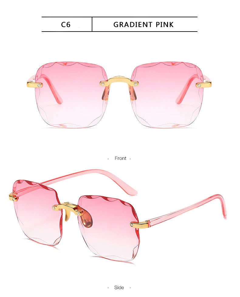 Luxury Square Rimless Sunglasses – Unisex Designer UV400 Red-Tinted Shades for Summer Style