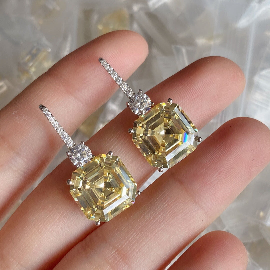 Luxury Sterling Silver Gemstone Drop Earrings – Asscher Cut Citrine Sparkle