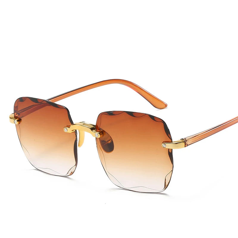 Luxury Square Rimless Sunglasses – Unisex Designer UV400 Red-Tinted Shades for Summer Style