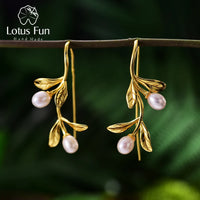 925 Silver Olive Leaves Pearl Drop Earrings – Nature-Inspired Jewelry