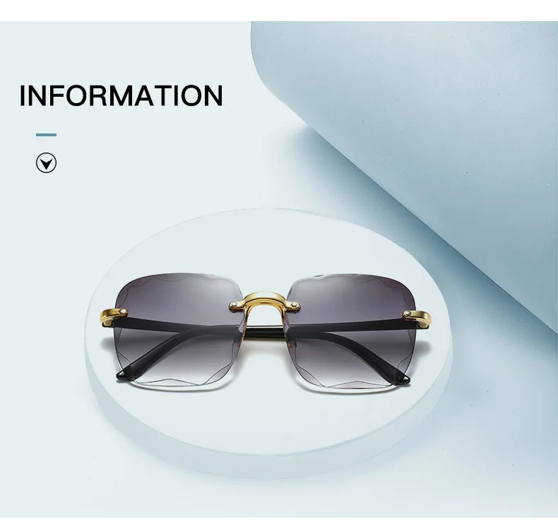 Luxury Square Rimless Sunglasses – Unisex Designer UV400 Red-Tinted Shades for Summer Style
