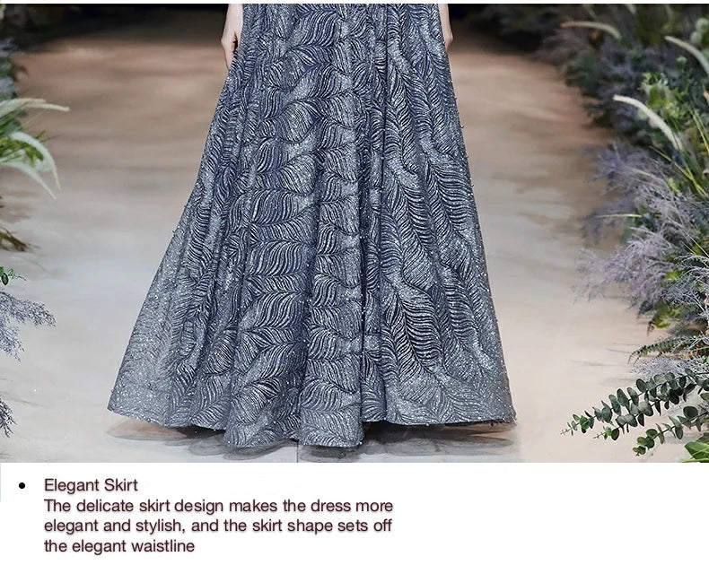 Shiny Pearl & Sequin A-Line Dress – Luxury Blue Formal Gown