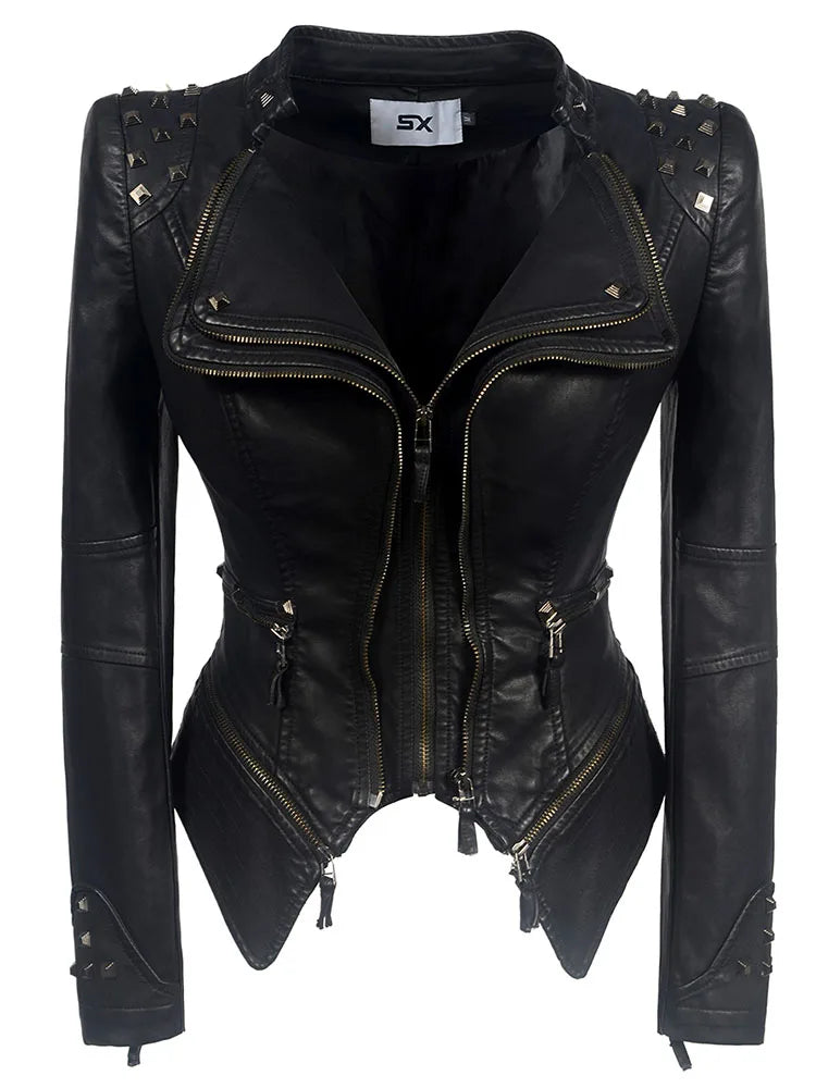 Women's Punk Style Cropped Denim Jacket – SX Rivet Moto Windbreaker