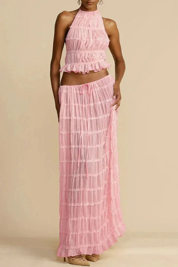 Women's Sexy Folded Vest & Long Skirt Set – Breezy & Beautiful for Summer