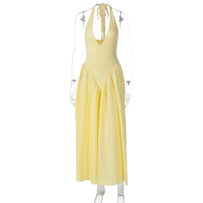 Talenza Summer Sleeveless Halter Dress – Elegant White Evening Gown