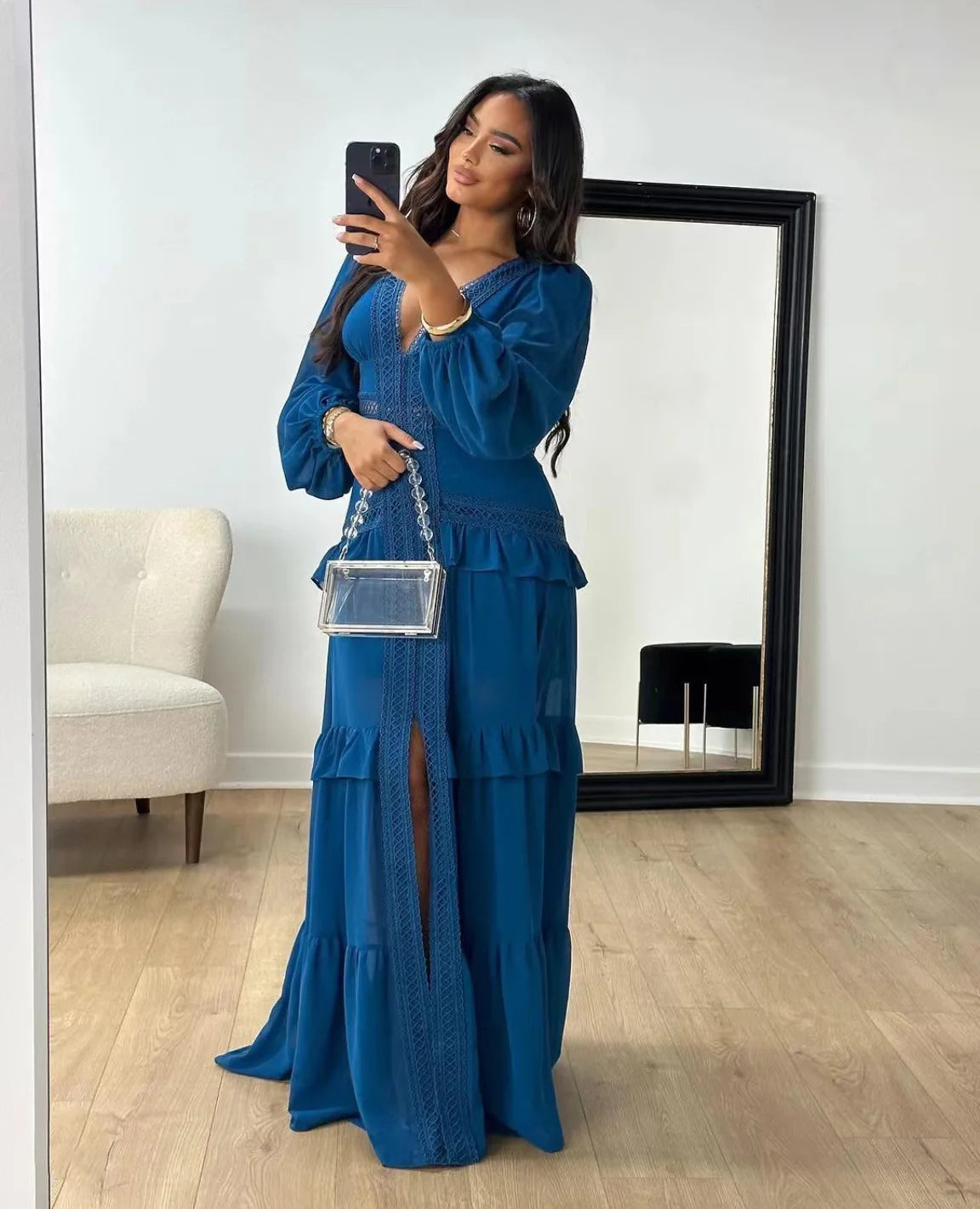 Elegant Ruffle Hollow-Out Maxi Dress – Summer Party Chic