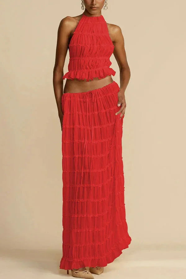 Women's Sexy Folded Vest & Long Skirt Set – Breezy & Beautiful for Summer