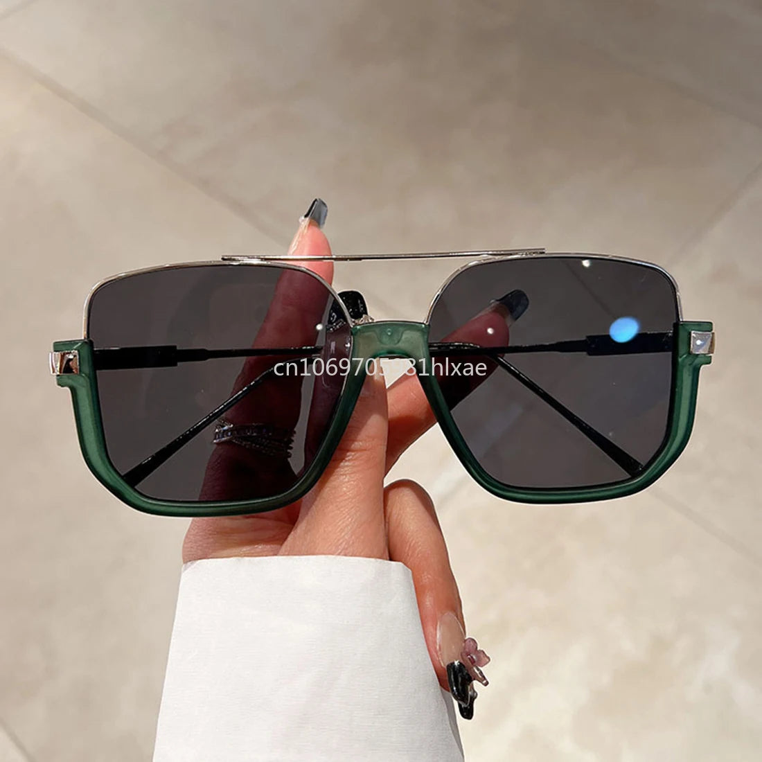 Vintage Big Square Sunglasses – Unisex Half-Metal Frame UV400 Fashion Shades
