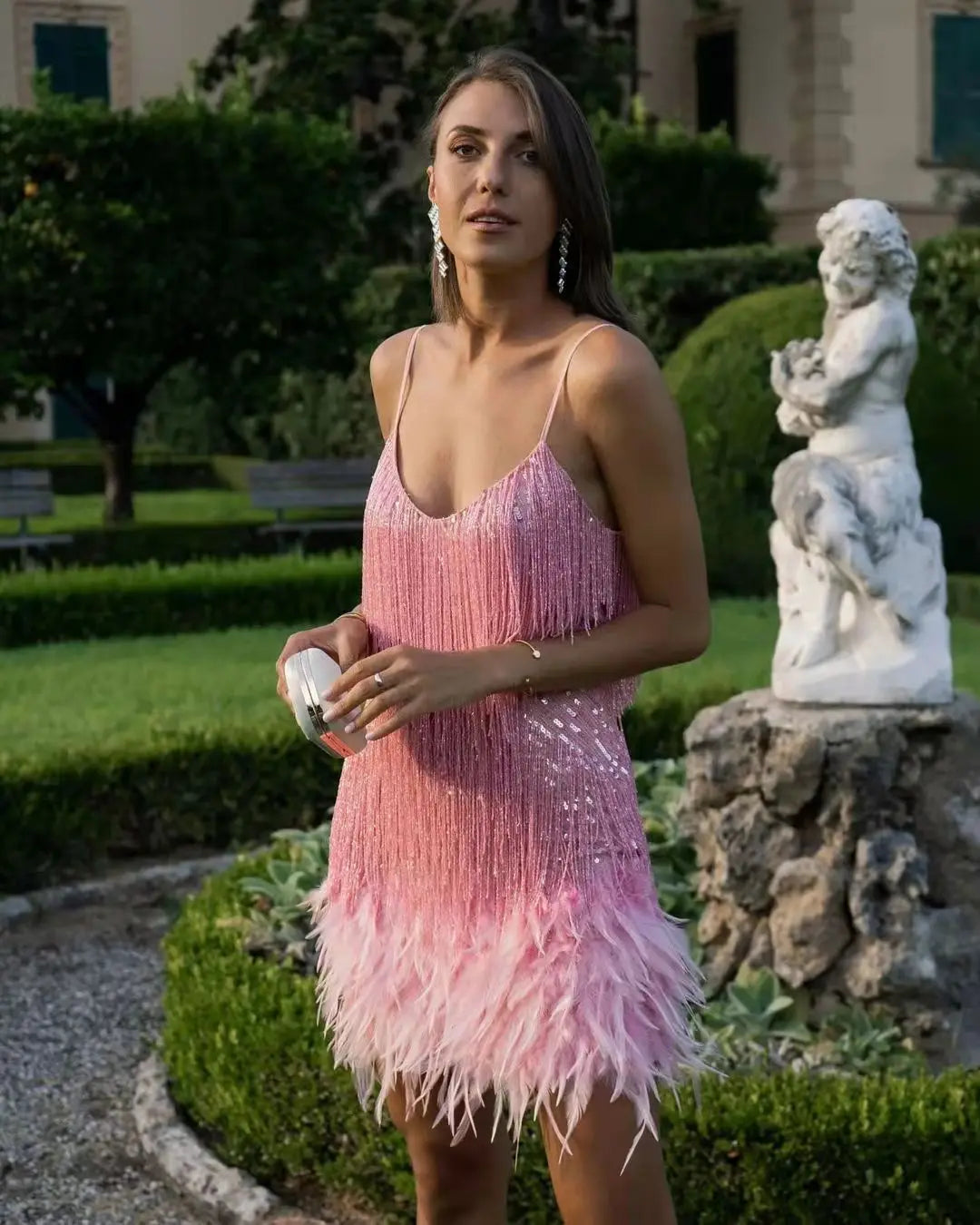 Feather Trim Sparkle Mini Dress – Club & Prom Edition