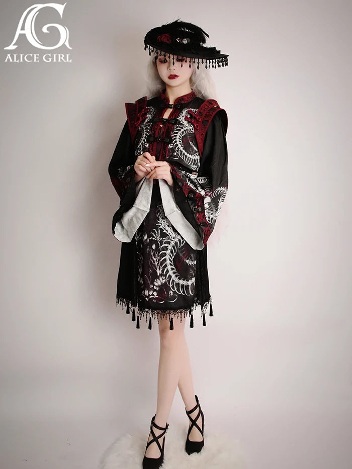 Original Alice Girl Dragon Print Dress – Light Lolita Gothic Punk Slip Dress
