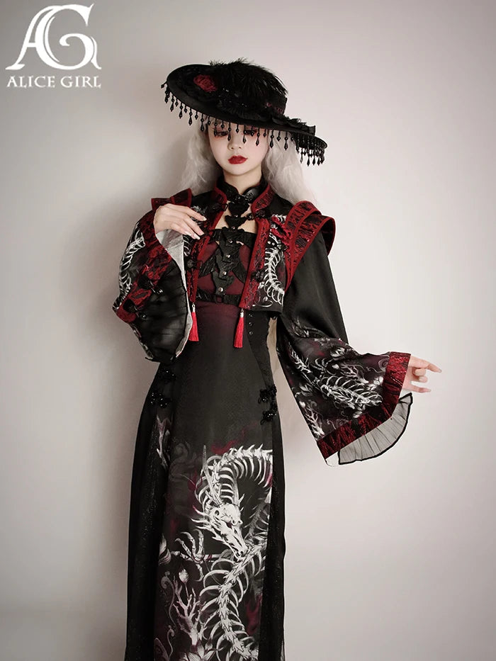 Original Alice Girl Dragon Print Dress – Light Lolita Gothic Punk Slip Dress