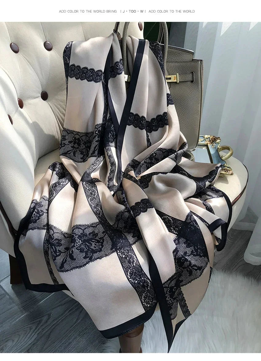 Luxury Printed Pure Silk Scarf – Long Designer Wrap & Shawl for Women