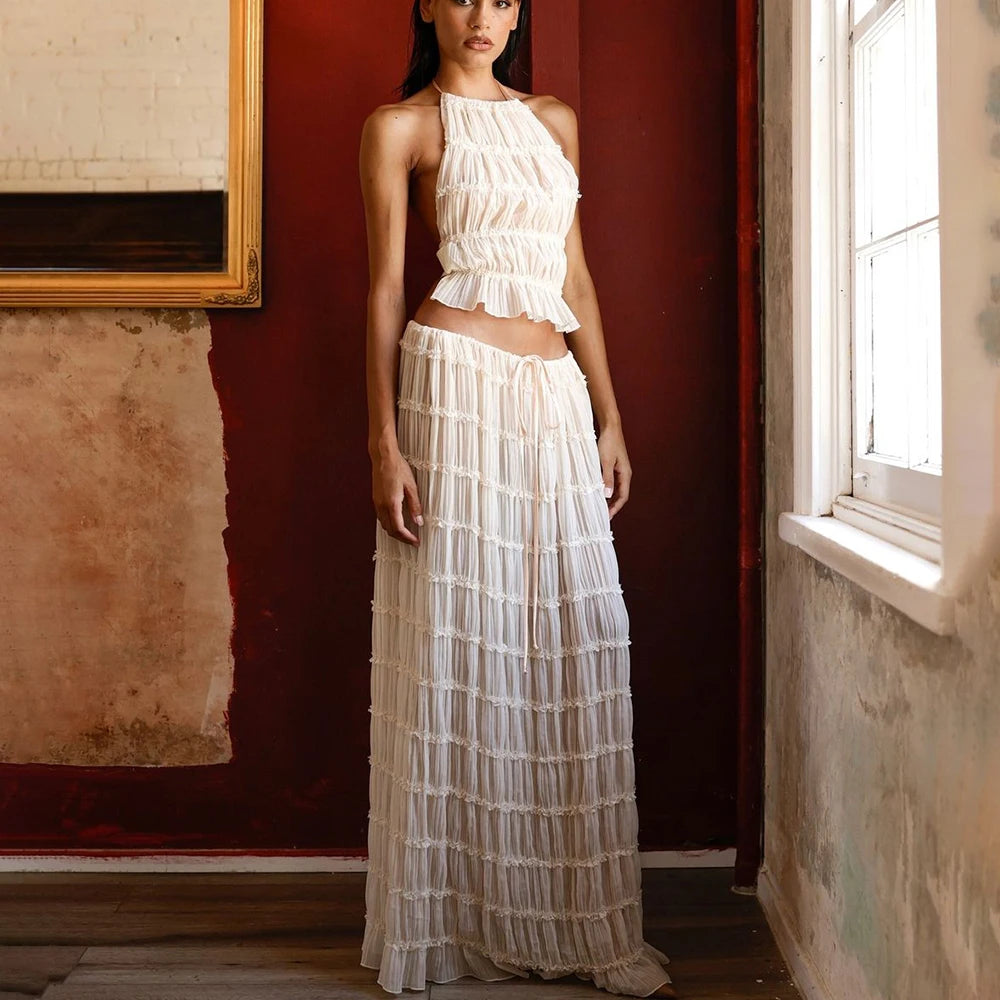 Women's Sexy Folded Vest & Long Skirt Set – Breezy & Beautiful for Summer