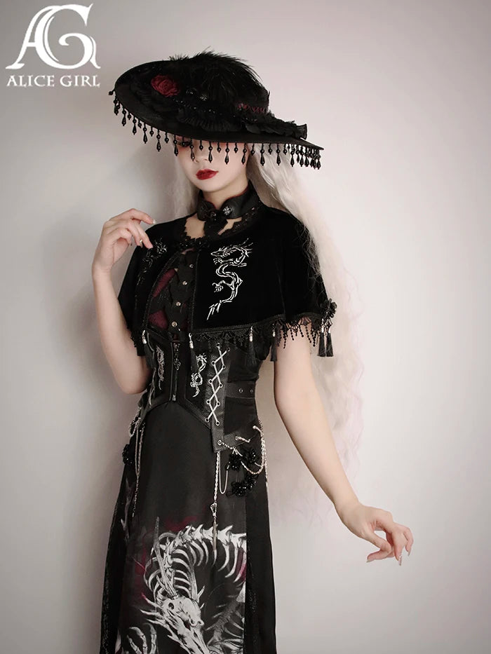 Original Alice Girl Dragon Print Dress – Light Lolita Gothic Punk Slip Dress