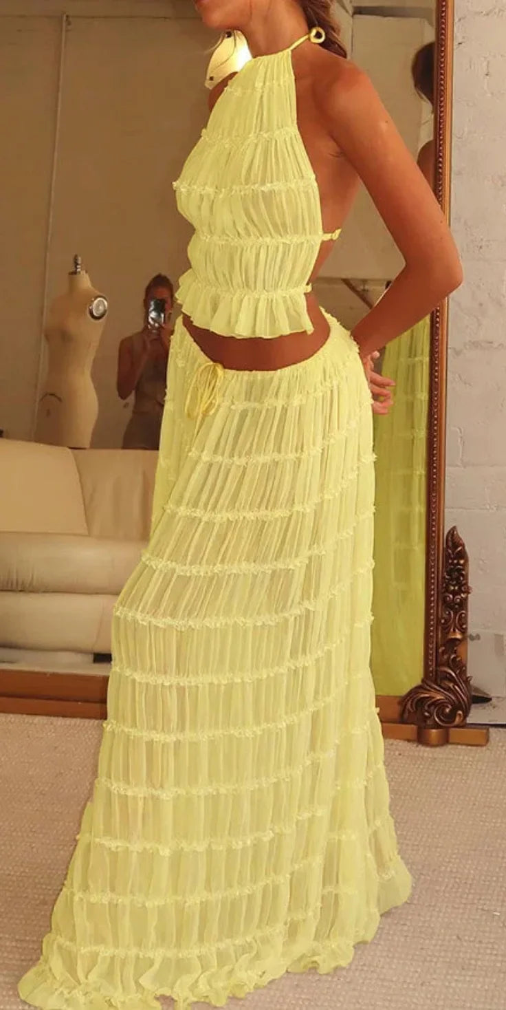Women's Sexy Folded Vest & Long Skirt Set – Breezy & Beautiful for Summer