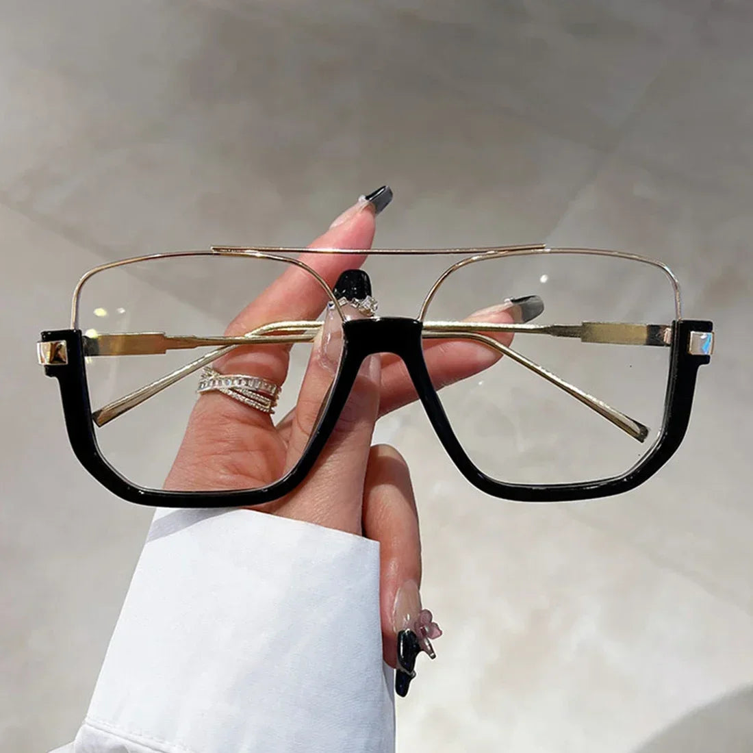Vintage Big Square Sunglasses – Unisex Half-Metal Frame UV400 Fashion Shades