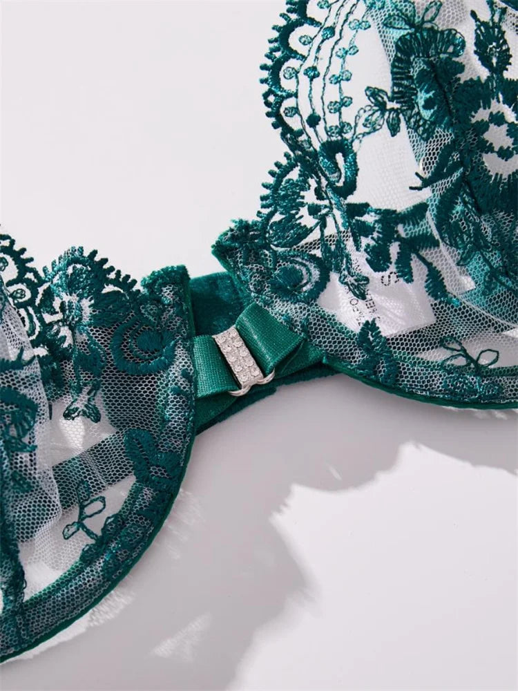 Ultra-Sexy Transparent Lace Lingerie for Women – 2PC Embroidered Set