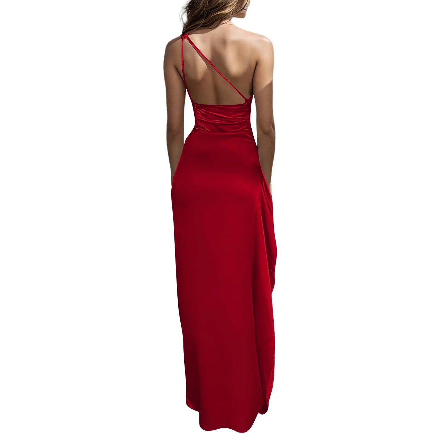 Satin Backless Party Dress – One Shoulder Slim Fit Cocktail & Wedding Guest Gown