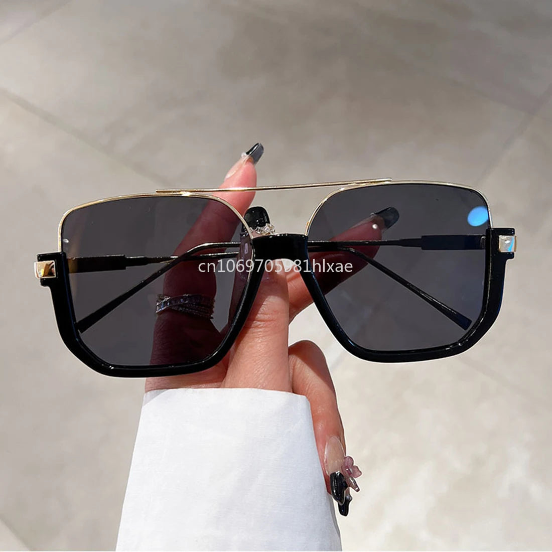 Vintage Big Square Sunglasses – Unisex Half-Metal Frame UV400 Fashion Shades