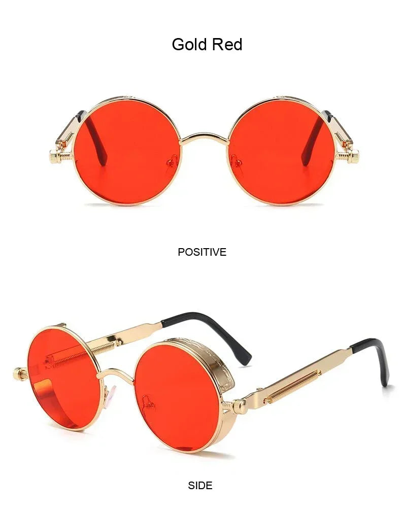 Vintage Steampunk Round Sunglasses – Unisex Metal Frame UV400 Designer-Inspired Retro Shades