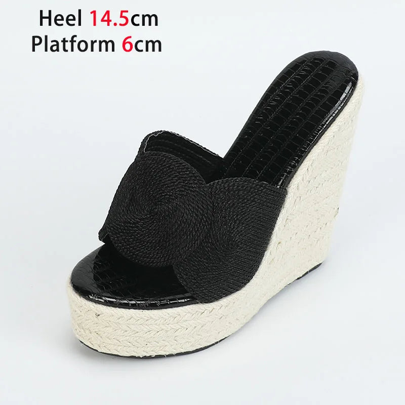 High Platform Straw Wedge Heels – Hot Summer Sandals for Women