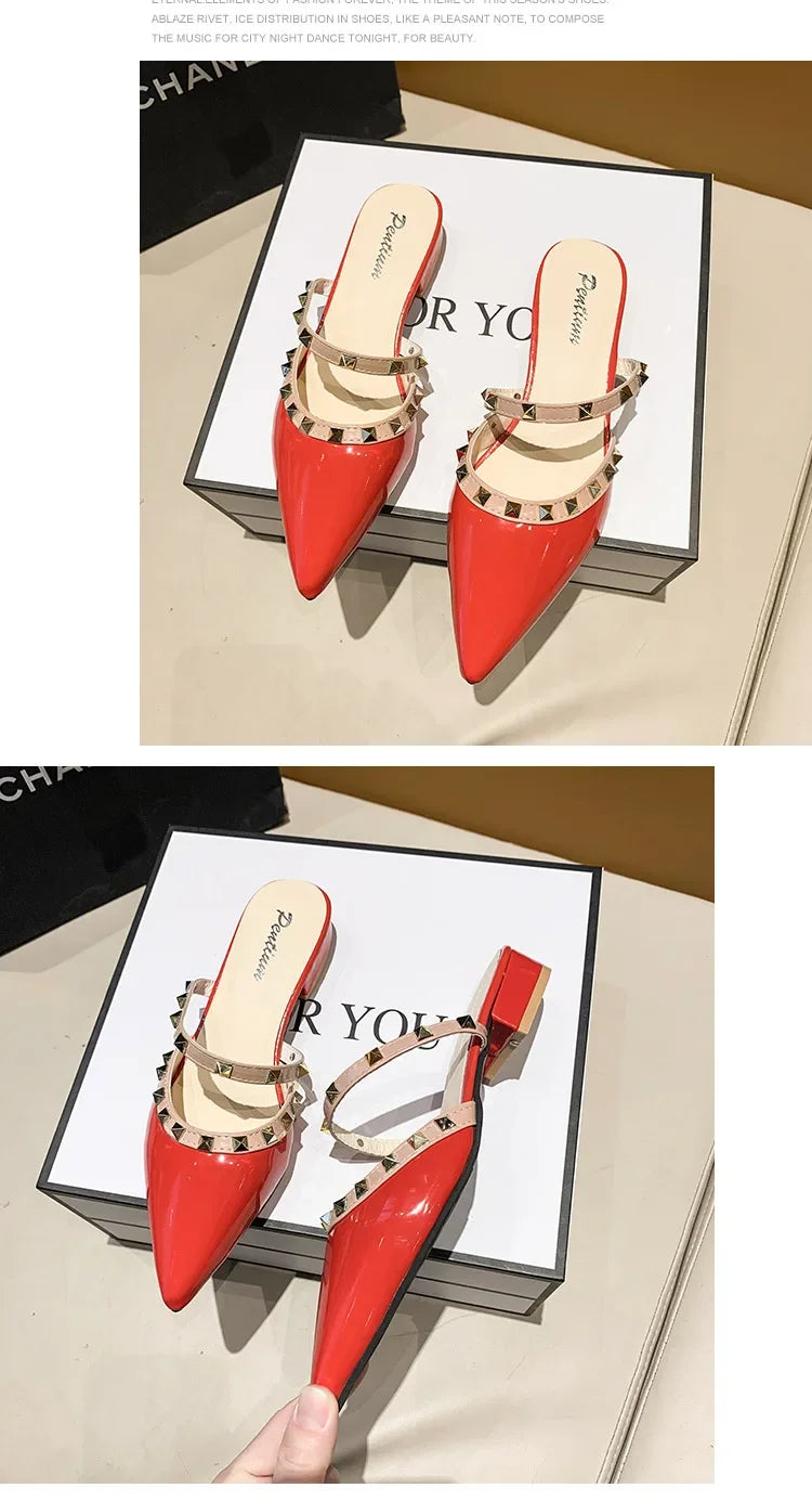 2025 Fashion Rivet Slippers for Women – Stylish Outdoor Low-Heel Casual Footwear