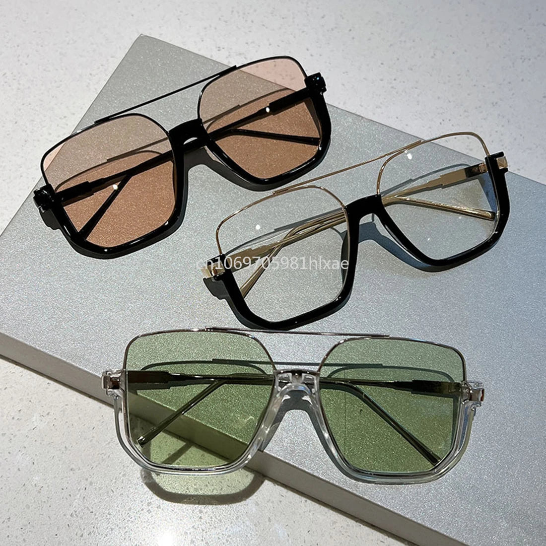 Vintage Big Square Sunglasses – Unisex Half-Metal Frame UV400 Fashion Shades
